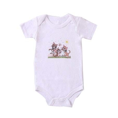 Short Sleeve Bodysuit Baby Toddler Clothes With 3 Cats Prints OEM Design