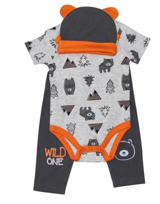 Pasgeboren Jongen 3 Stuk Vastgestelde Aop Korte Bodysuit Broek met Drukken 3D Oren GLB
