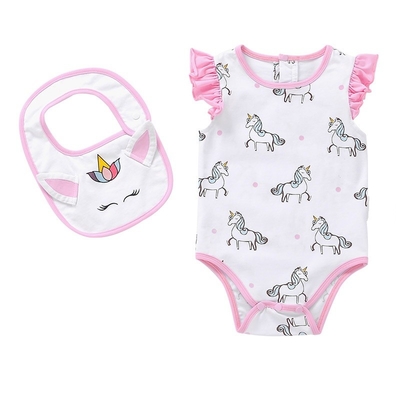Katoenen van de eenhoorndruk 100% Baby Korte Bodysuit met Opwindingskoker voor de Zomer